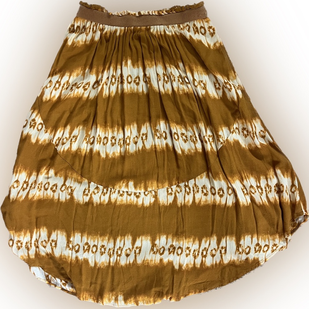H&M Tie Die Mustard Yellow/ Orange Elastic Waist Boho Skirt Women’s Size 6